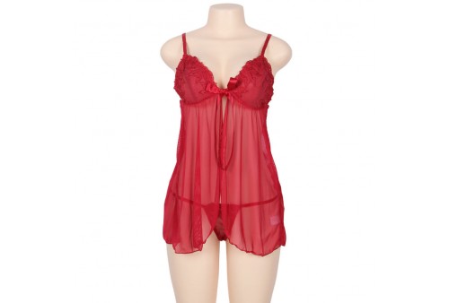 subblime queen plus babydoll with bow and floral laces rojo
