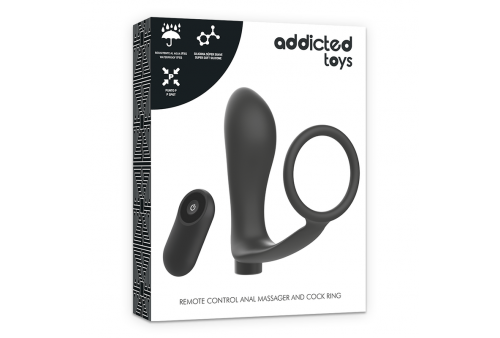 addicted toys anilla pene con plug anal control remoto negro recargable