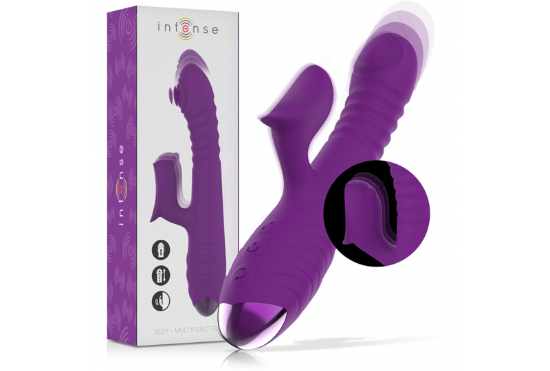 intense iggy vibrador multifunción recargable up down con estimulador de clitoris morado
