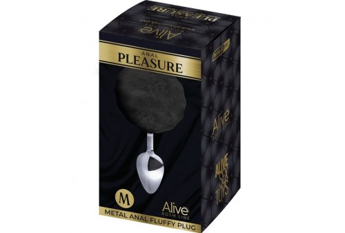 alive anal pleasure plug liso metal pompon negro talla m