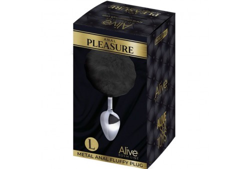 alive anal pleasure plug liso metal pompon negro talla l