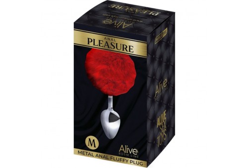 alive anal pleasure plug liso metal pompon rojo talla m