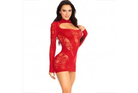 leg avenue mini vestido de encaje con manga larga rojo