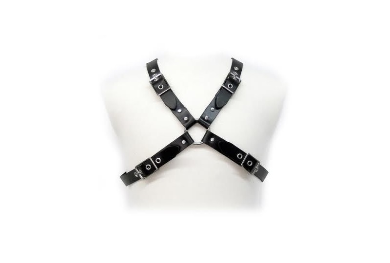 leather body black buckle harness for men