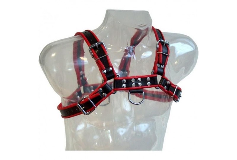 leather body chain harness iii black red
