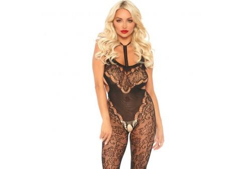 leg avenue lace bodystocking with cut out tu